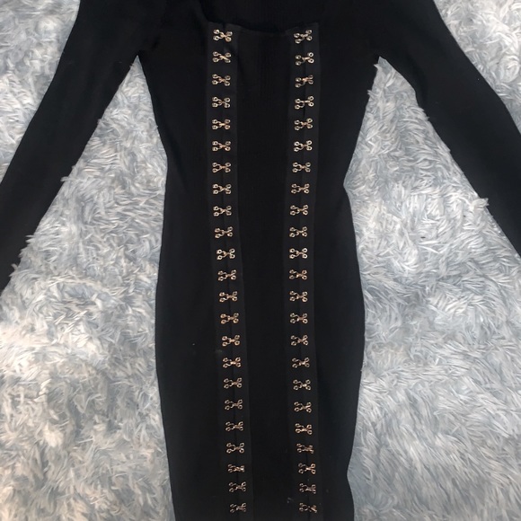 NWOT•Fashion Nova black ribbed dress w/ gold clasp - Picture 2 of 4